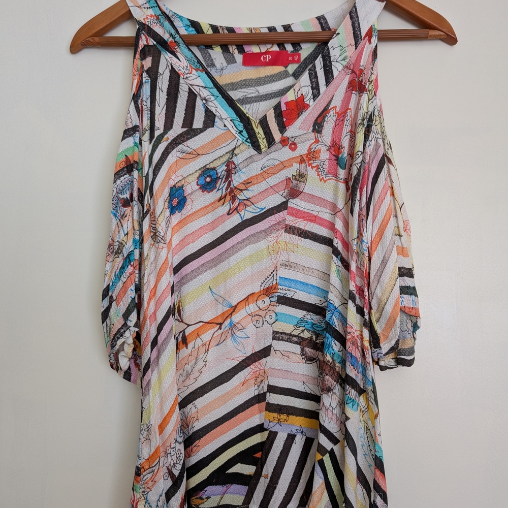 Pink and Black Asymmetrical Blouse with Relaxed Fit